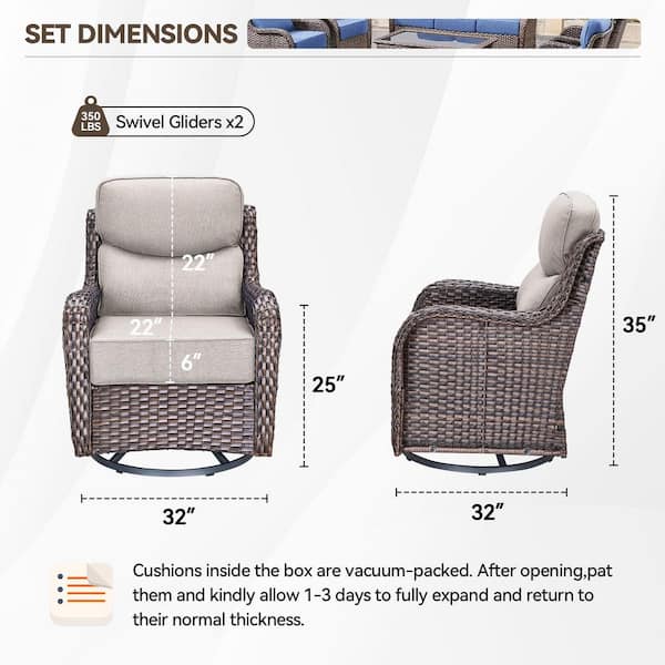 Luxurious Brown Swivel Glider Wicker Outdoor Rocking Chair with Beige Olefin 6 In. Thick Cushions (2-Pack)