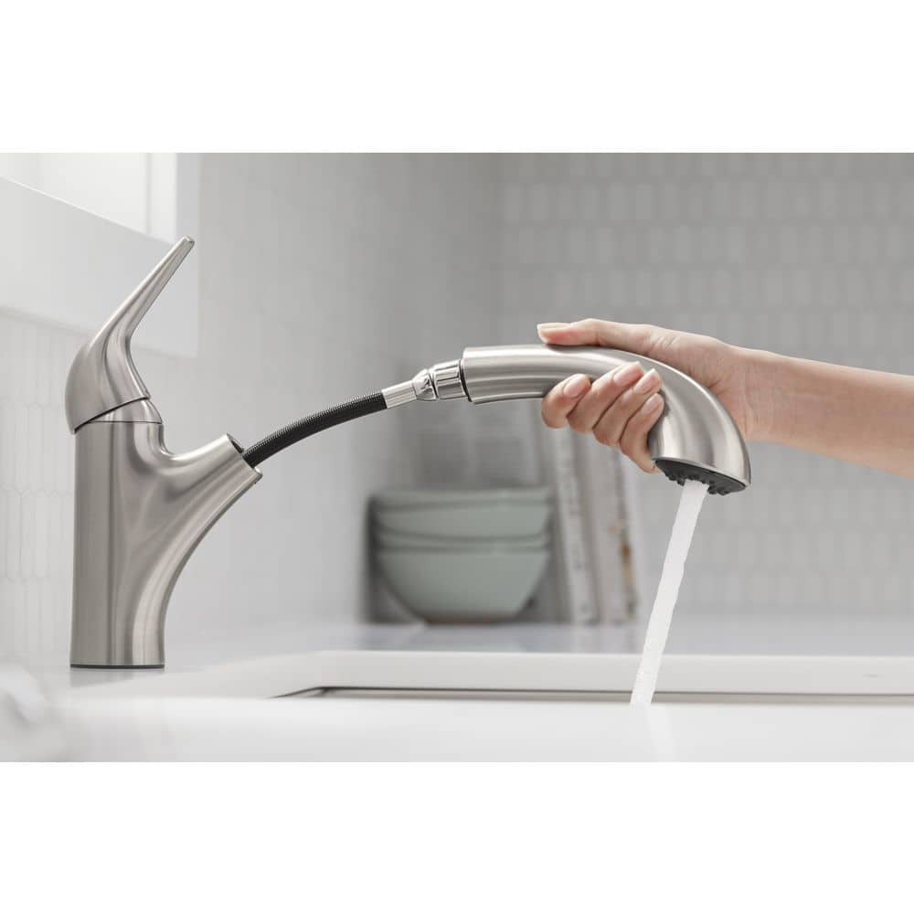 Vibrant Stainless Steel Single-Handle Pull-Out Kitchen Faucet