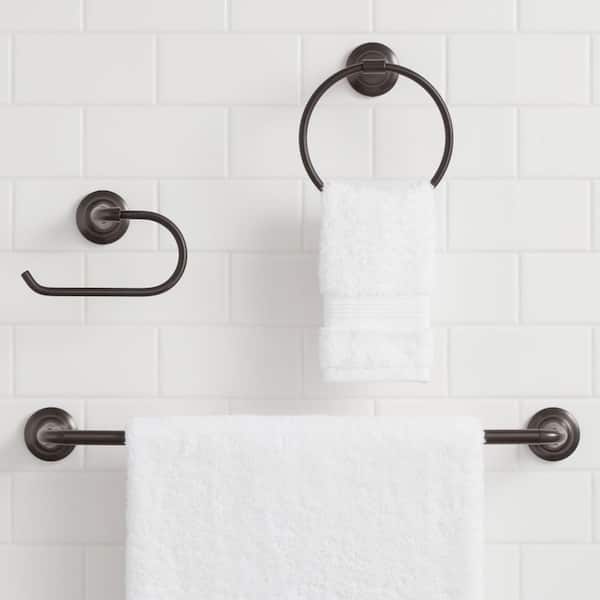 Venetian Bronze Bath Hardware Set 3-Pc Towel Ring Bar Toilet Paper Roll Holder 