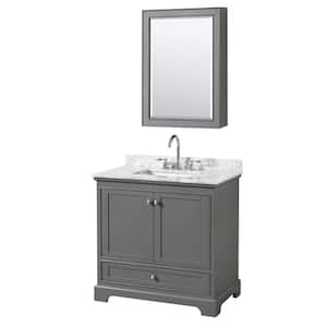 Deborah 36 in. W x 22 in. D x 35 in. H Single Bath Vanity in Dark Gray with White Carrara Marble Top and MC Mirror