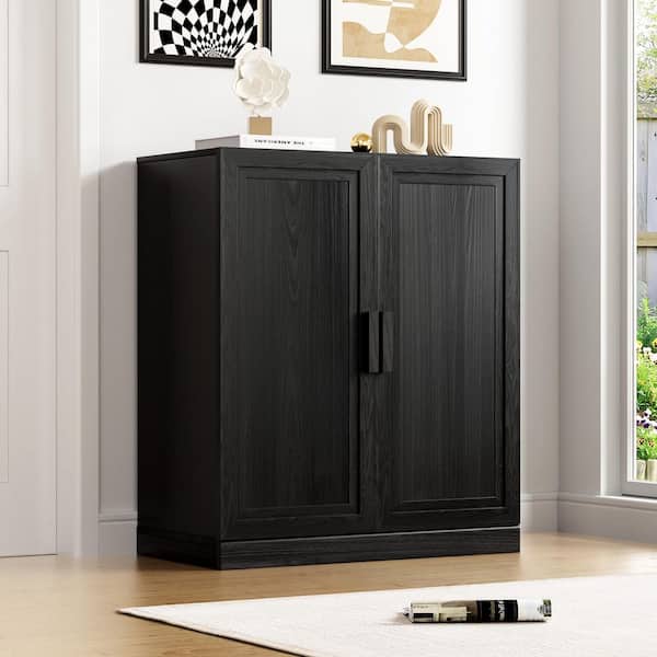 Solid Wood Black 36 in. H Storage Cabinet with Adjustable Shelves
