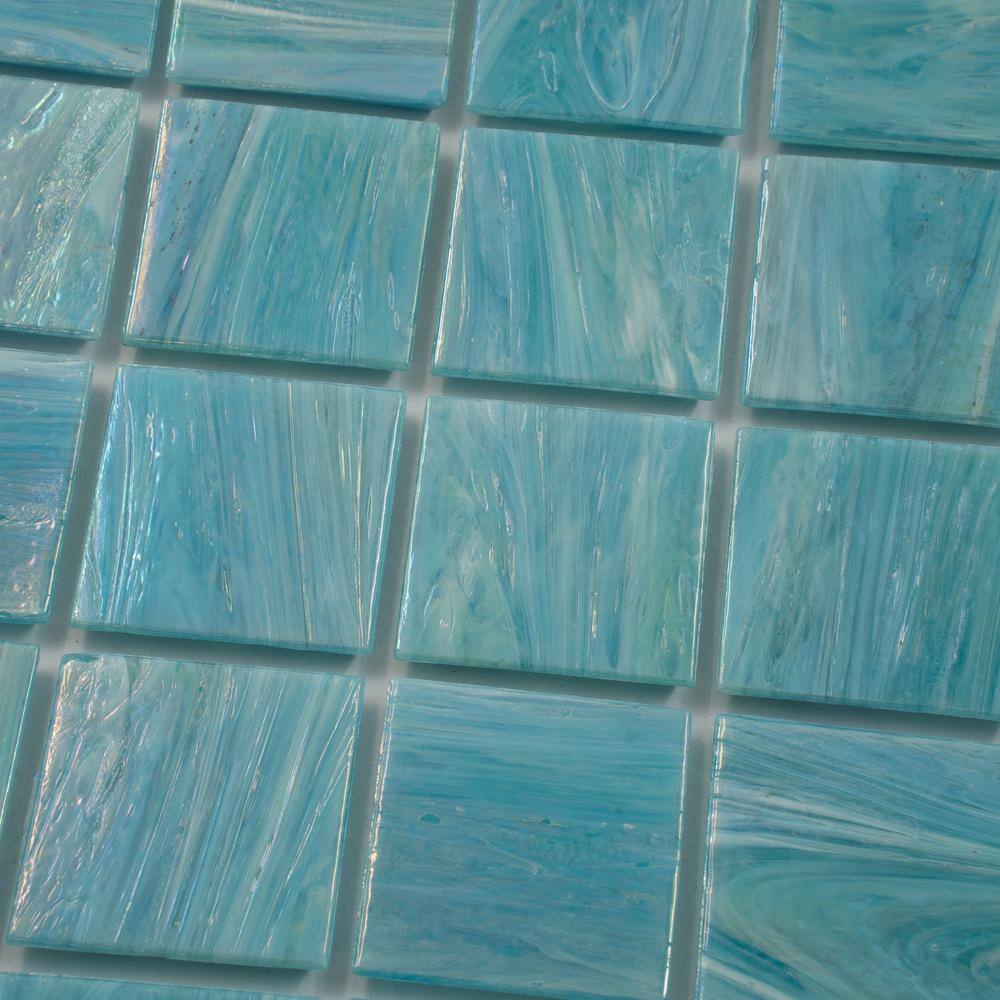 Celestial 12 in. x 12 in. Glossy Light Teal Blue Glass Mosaic Tile
