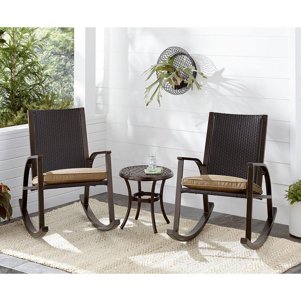 Beige Aluminum Wicker Back Rocking Chair with Cushions