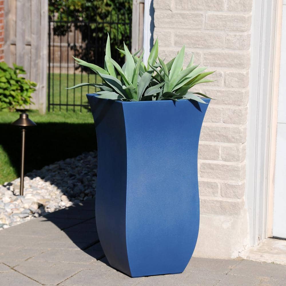 Valencia Neptune Blue Tulip-Shaped Tall Polyethylene Planter