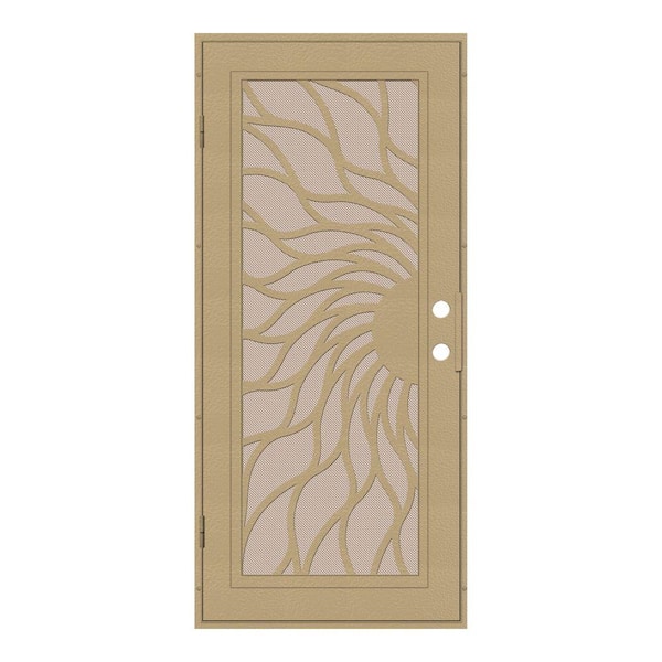 Unique Home Designs 36 in. x 80 in. Sunfire Desert Sand Left-Hand Surface Mount Aluminum Security Door with Desert Sand Perforated Metal Scr
