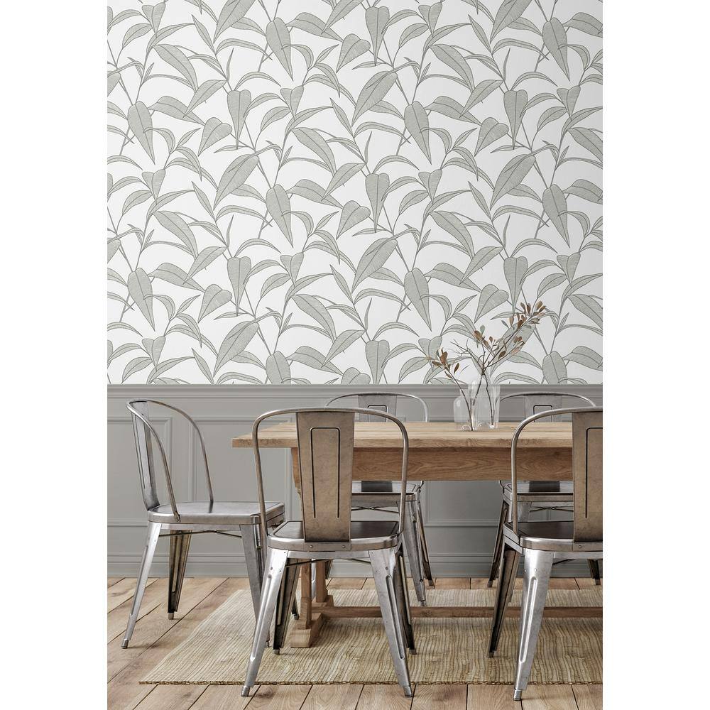 Greystone Pinstripe Leaf Trail Self-Adhesive Vinyl Wallpaper Roll