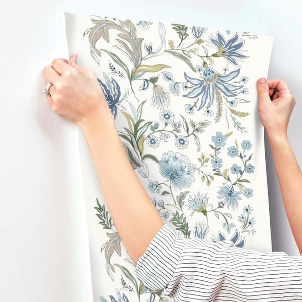 A-Street Prints Teonna Blue Floral Stripe Wallpaper 4147