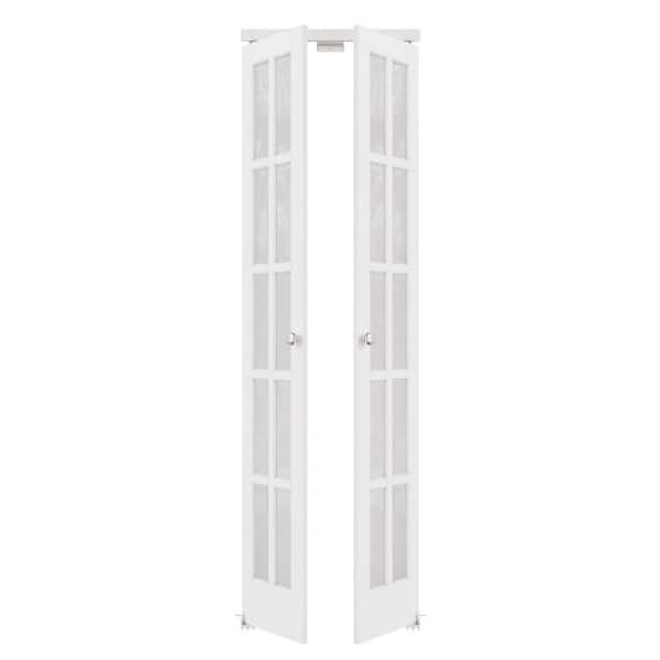 24 in. x 80 in. 10-Lite Frosted Glass Solid Core White Finished Glass Pivot Bi-fold Door with 2 Types of Hardware