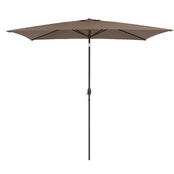 Unbranded 6.5 ft. x 10 ft. Steel Market Patio Umbrella Water-Resistant Push Button Tilt in Brown