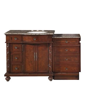 55.5 in. W x 22 in. D Vanity in English Chestnut with Granite Vanity Top in Baltic Brown with White Basin
