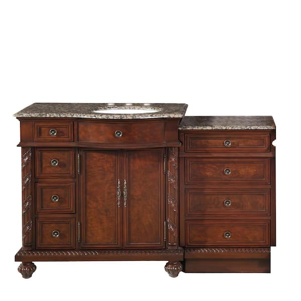 Silkroad Exclusive 55.5 in. W x 22 in. D Vanity in English Chestnut with Granite Vanity Top in Baltic Brown with White Basin
