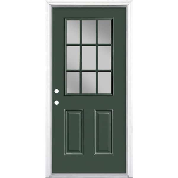 Masonite 36 in. x 80 in. 9 Lite Right-Hand Inswing Painted Steel Prehung Front Exterior Door with Brickmold
