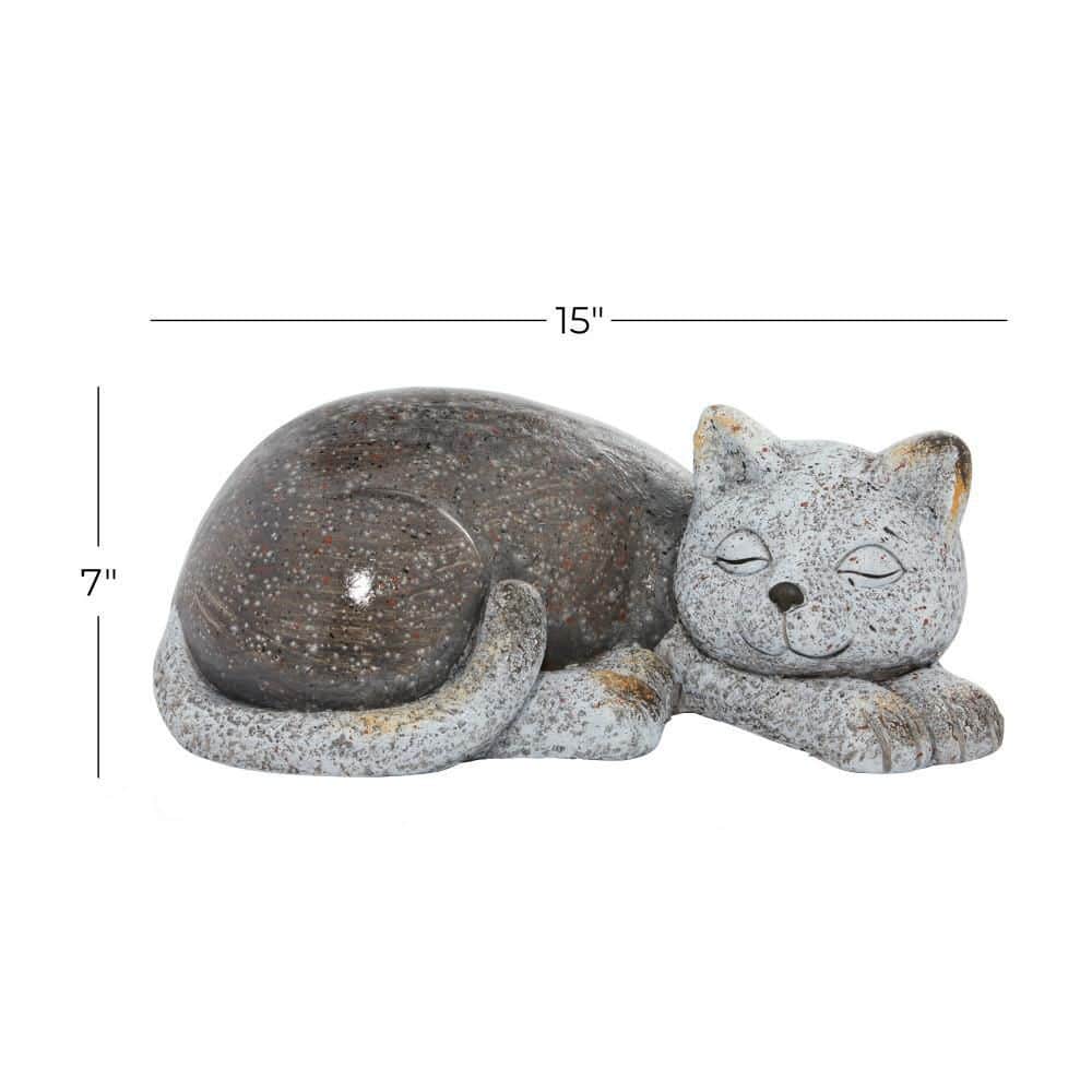 Gray Polystone Resting Cat Garden Sculpture, 15" x 9" x 7"