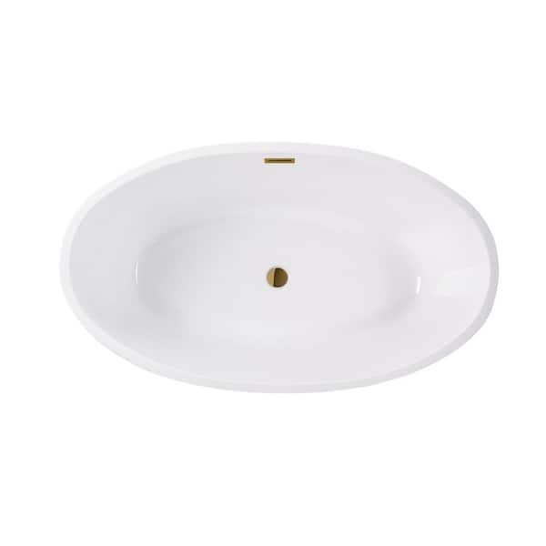 Vanity Art Amiens 69 in. x 40 in. Acrylic Flatbottom Freestanding Soaking Bathtub with Center Drain in White/Titanium Gold