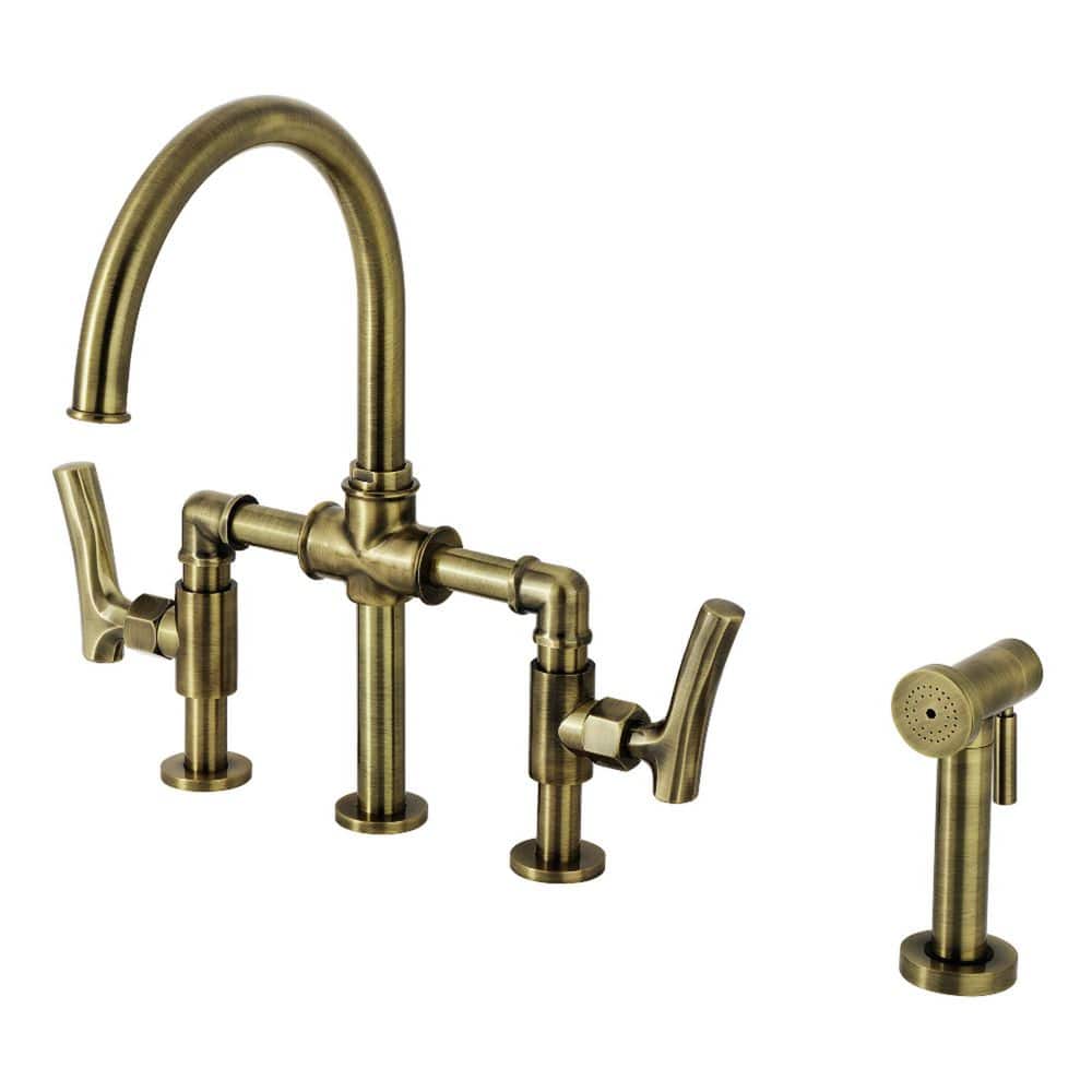 Hallerbos 2-Handle Bridge Kitchen Faucet in Antique Brass price history on PriceWatchPro