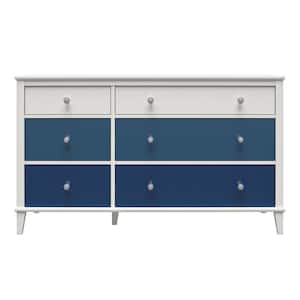 Monarch Hill Poppy 6-Drawer White/Blue Dresser (31.5in H x 53.5 in W x 19.0625 in D)