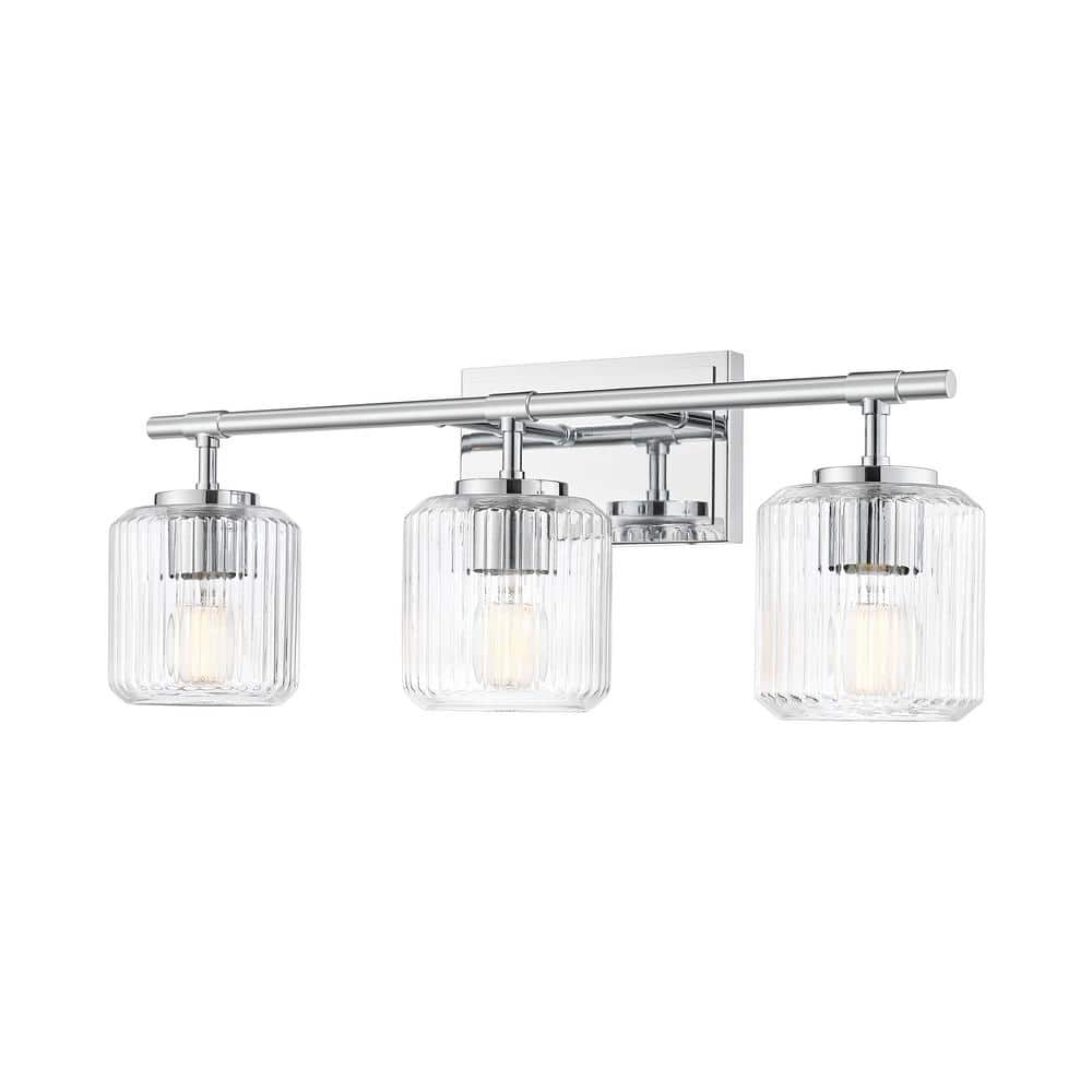 Landon 24 in. 3 Light Chrome Vanity Light with Clear Ribbed Glass Shades