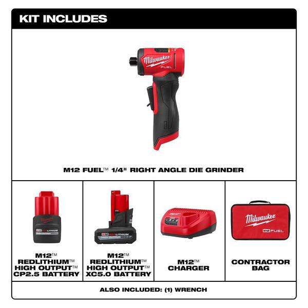 39×50. Milwaukee M12 FUEL M12 REDLITHIUM Battery Right Angle Die