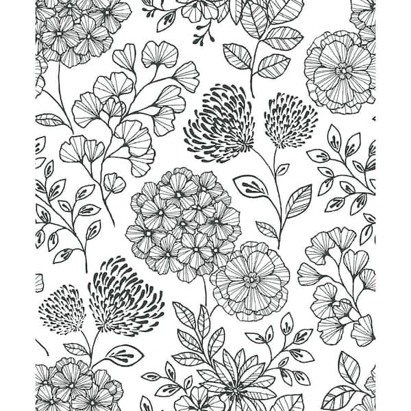 SCOTT LIVING Ada Black Floral Strippable Non Woven Wallpaper