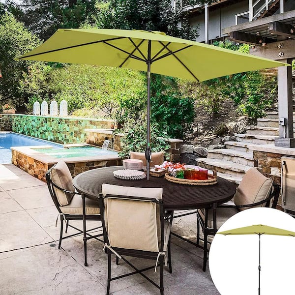 ToolCat 6.5 ft. x 10 ft. Aluminum Outdoor Patio Umbrella with Hand Crank Lift in Lime Green