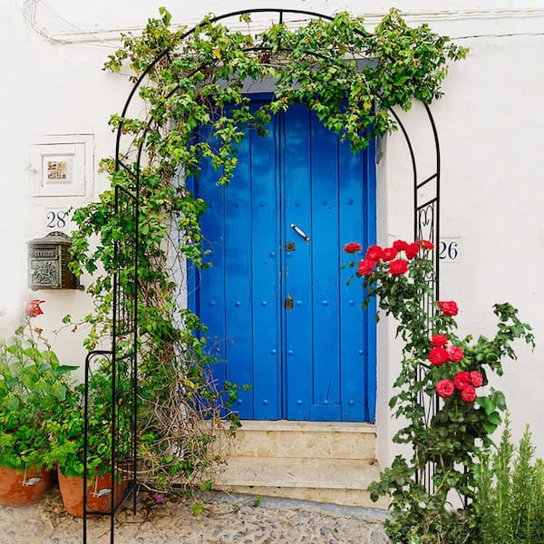 55.00 x 14.50 x 94.50 in. Outdoor Black Trellis Metal Garden Arch - Wide Garden Arch for Climbing Plants and More