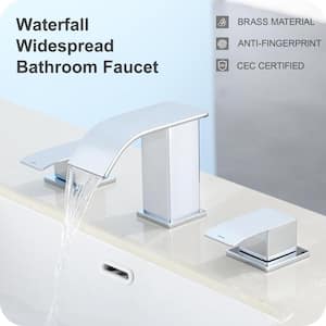 8 in. Widespread Double-Handle Waterfall Spout Bathroom Vessel Sink Faucet with Drain Kit Included in Chrome