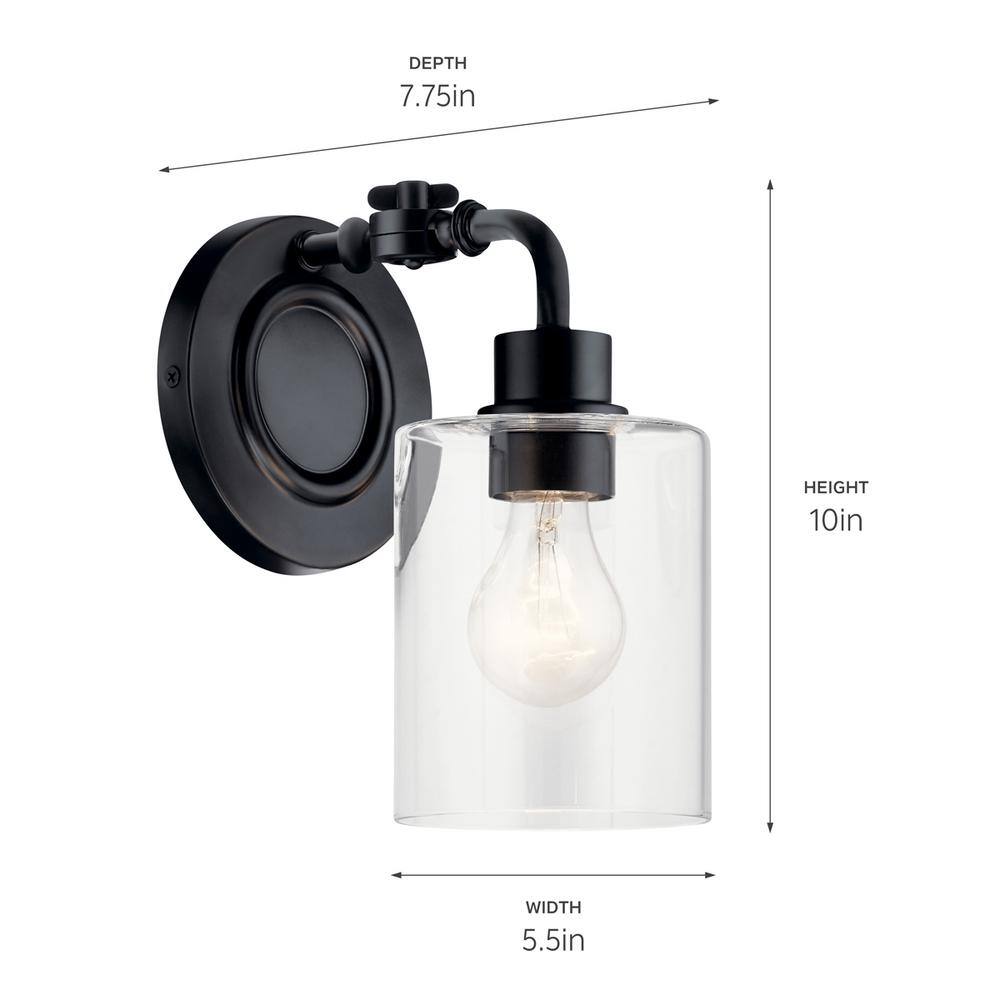 Black Steel Cylinder Wall Sconce with Clear Seeded Glass Shade
