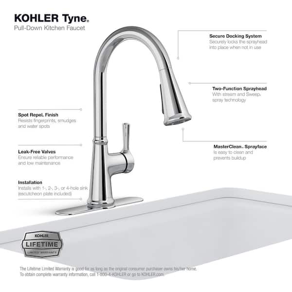 Tyne Single Handle Pull Down Sprayer Kitchen Faucet In Polished Chrome