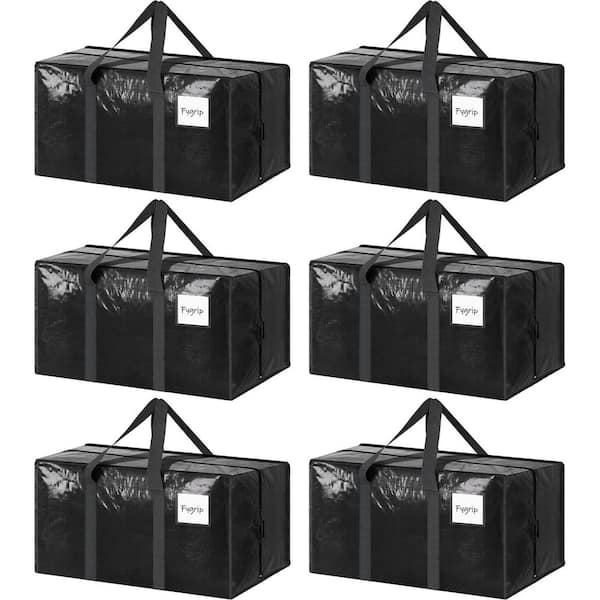 23 Gal. Heavy Duty Deck Box Moving Bags with Strong Zipper and Comfortable Handles for Clothes Storage, Black (6-Pack)
