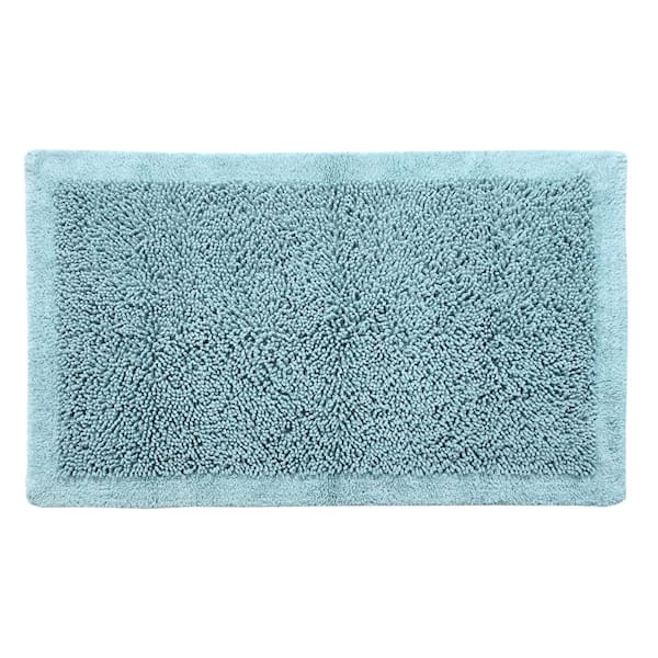 Saffron Fabs Bath Rug Cotton and Chenille 50 in. x 30 in. Latex Spray Non-Skid Backing Blue Color Long Noodle Loop Pattern