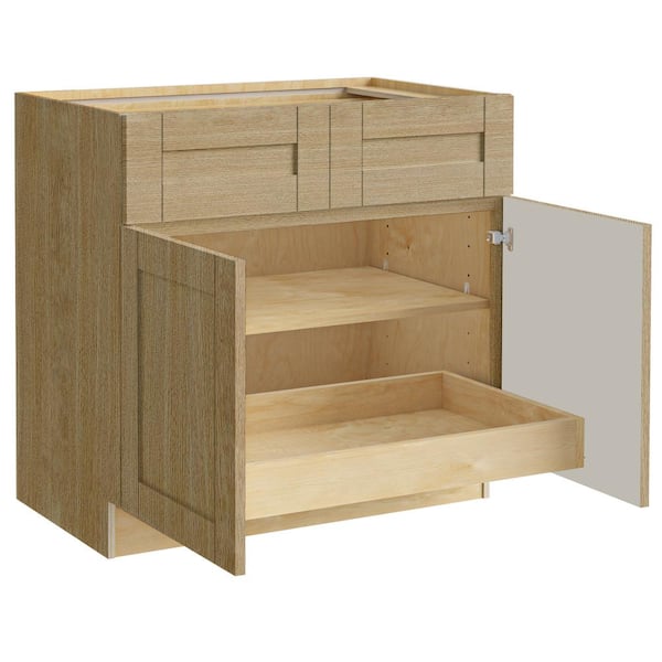 Home Decorators Collection Washington 36 in. W x 24 in. D x 34.5 in. H Assembled Plywood Base Kitchen Cabinet in Oak with Soft Close Doors