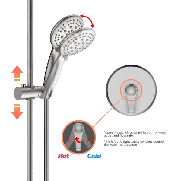 Massage Single-Handle 6-Spray 4.7 in. Round Wall Mount Shower Faucet w/Storage Hook in Brushed Nickel (Valve Included)