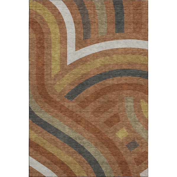 Mayfield Premium Machine Washable Abstract AMF2467 Terracotta 9 ft. x 12 ft. Area Rug