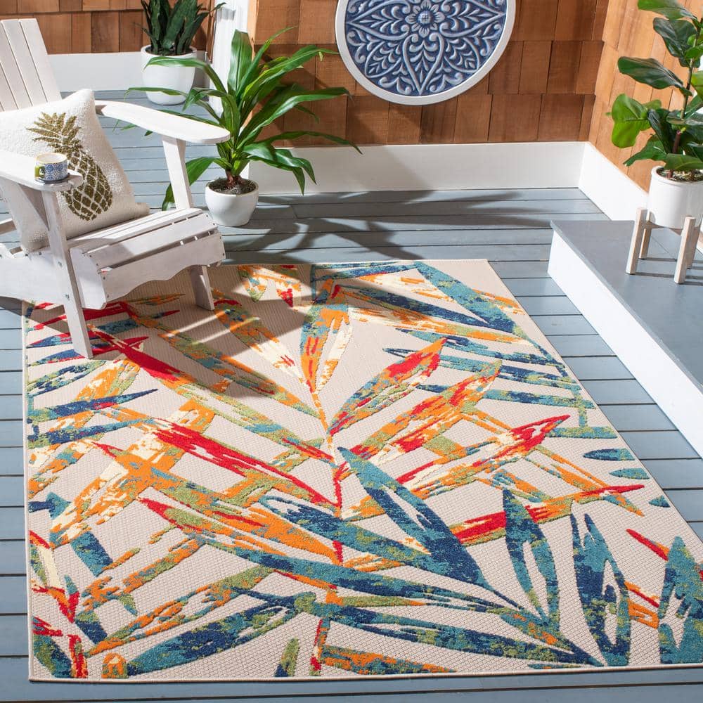 Ivory and Multicolor Tropical Floral Reversible Area Rug