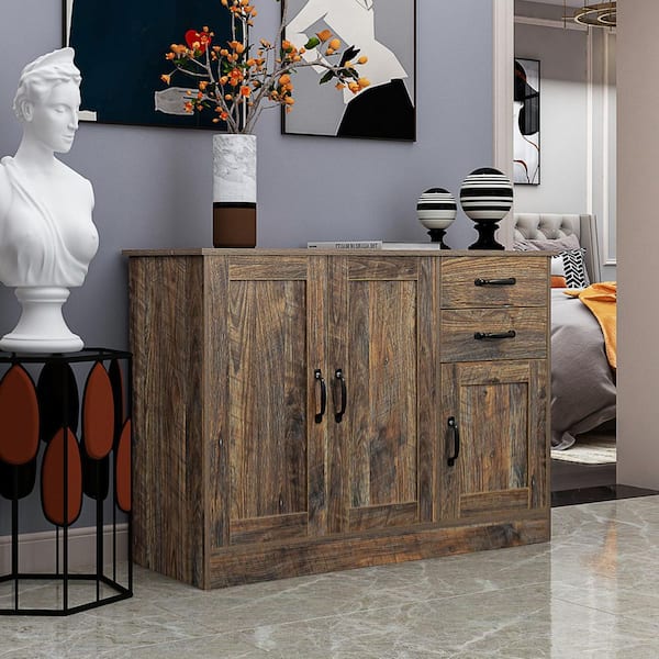 Z-joyee 43.3 in. W Rustic Brown Storage Cabinet with 2-doors and 1-Storage and 2-Drawers