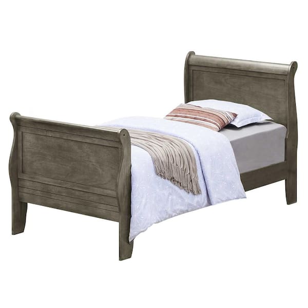 Andmakers Louis Philippe Gray Twin Sleigh Bed With Headboard And Footboard Pf G3105a Tb The