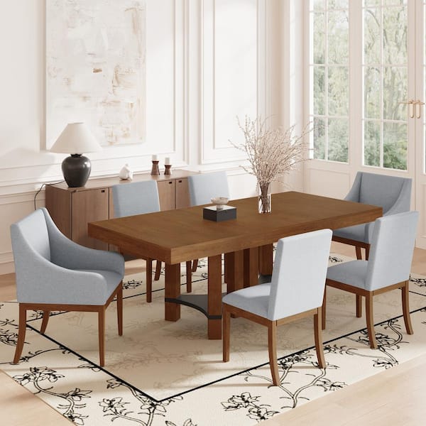 7-Piece Rustic Brown Extendable Wood Top Dining Room Set Seats 6