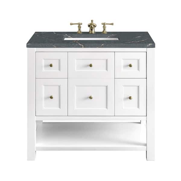 James Martin Vanities Breckenridge 36.0 in. W x 23.5 in. D x 34.2 in. H Single Bathroom Vanity Bright White and Parisien Bleu Top