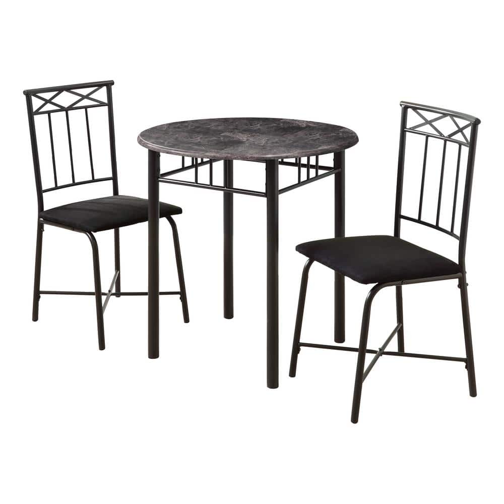 Grey Marble with Charcoal Metal 3 Piece Dinning Set