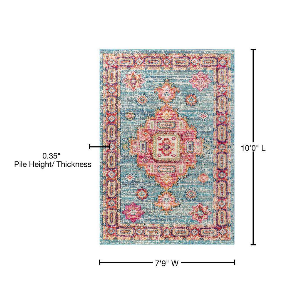 Bohemian Flair Blue and Red Medallion Synthetic 8' x 10' Area Rug