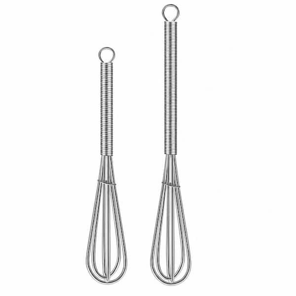 Silver Stainless Steel Mini Whisks 2-Piece Set Small Whisk Food Grade Wire Whisk for Beating Blending Mixing Sauces