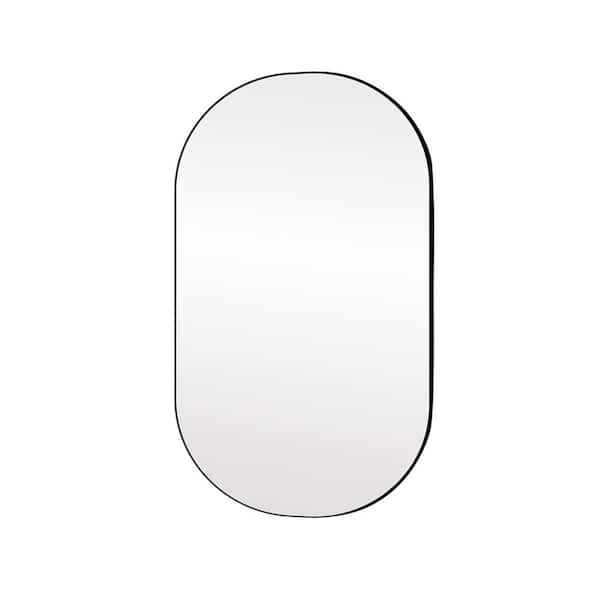 WELLFOR 36 in. W x 18 in. H Oval Aluminium Framed Wall Bathroom Vanity Mirror in Matte Black