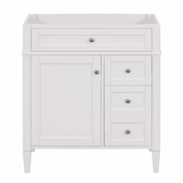 29.3 x 17.87 x 33 In. White MDF Vertical Bath Cabinet with 3 Drawers and 1 Soft Close Door, Top Sink Not Included