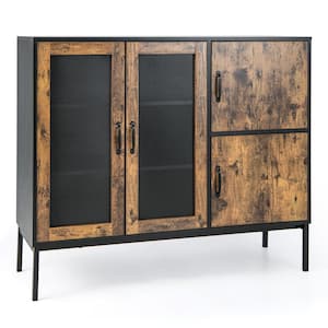 Rustic Brown Wood 48 in. Farmhouse Buffet Sideboard Console Table Cupboard with Metal Mesh Doors and Cabinets
