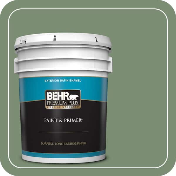 BEHR PREMIUM PLUS 5 gal. #PPU11-02 Shallot Bulb Satin Enamel Exterior Paint & Primer