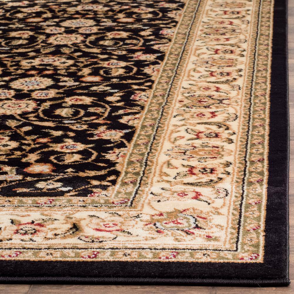Black Floral Synthetic 4' x 6' Area Rug with Border Embellishment