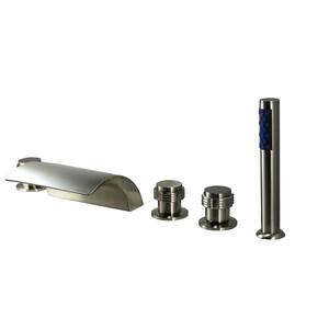 2-Handle Deck-Mount Roman Tub Faucet with Handshower in Brushed Nickel