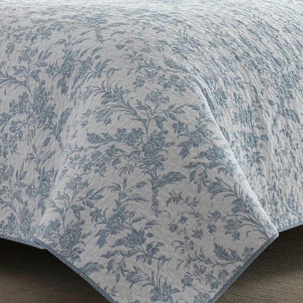 Laura Ashley Amberley 2-Piece Soft Blue Floral Cotton Twin Quilt Set 221081  - The Home Depot