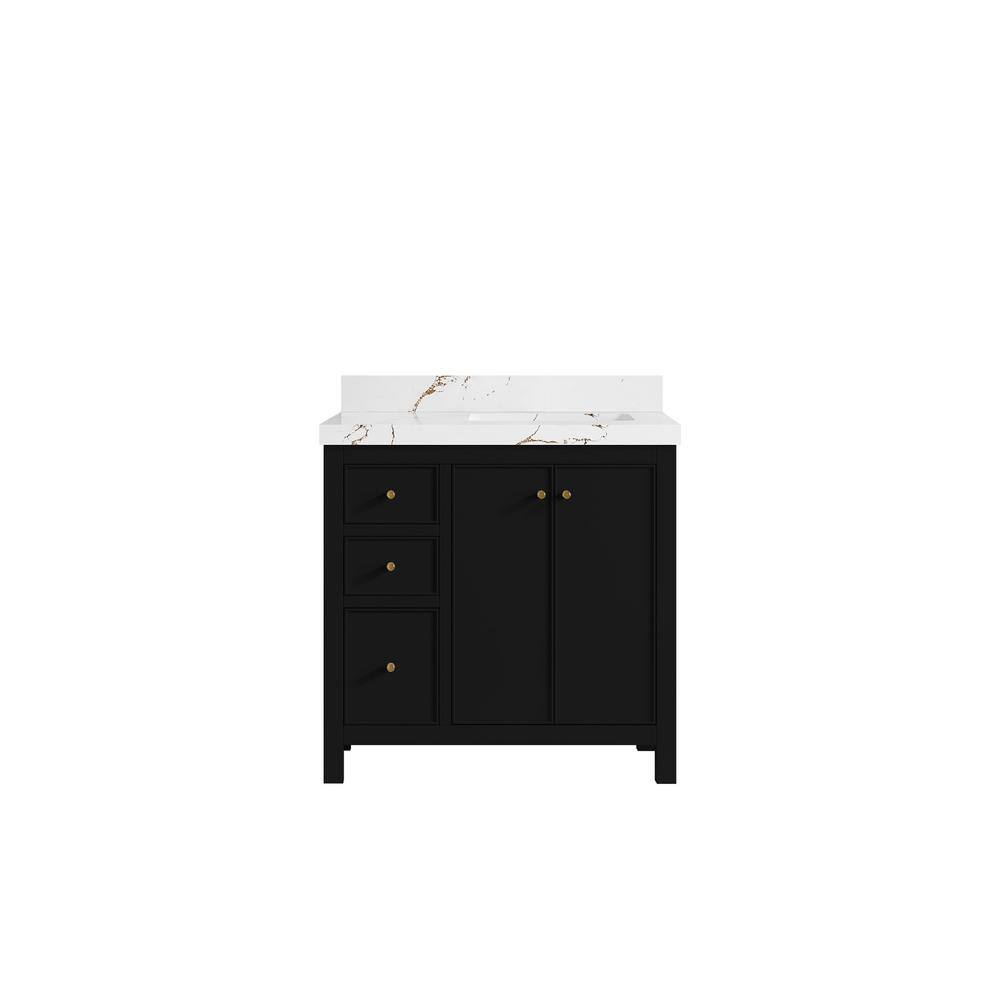 Chicago 36 in. W x 22 in. D x 36 in. H Single Right Offset Sink Bath Vanity in Black with 2 in. Viola Brown Quartz Top price history on PriceWatchPro