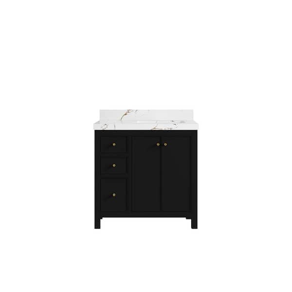 Willow Collections Chicago 36 in. W x 22 in. D x 36 in. H Single Right Offset Sink Bath Vanity in Black with 2 in. Viola Brown Quartz Top